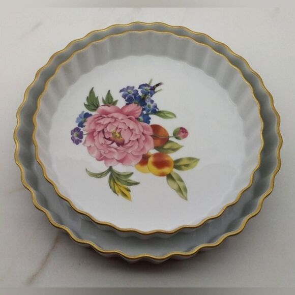 Royal Worcester England Pershore Floral Peony Fruit Pie Dish Plate Vintage - Picture 14 of 16